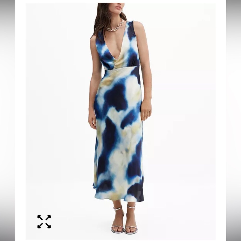 Gradient Satin V-Neck Dress - Blue/White